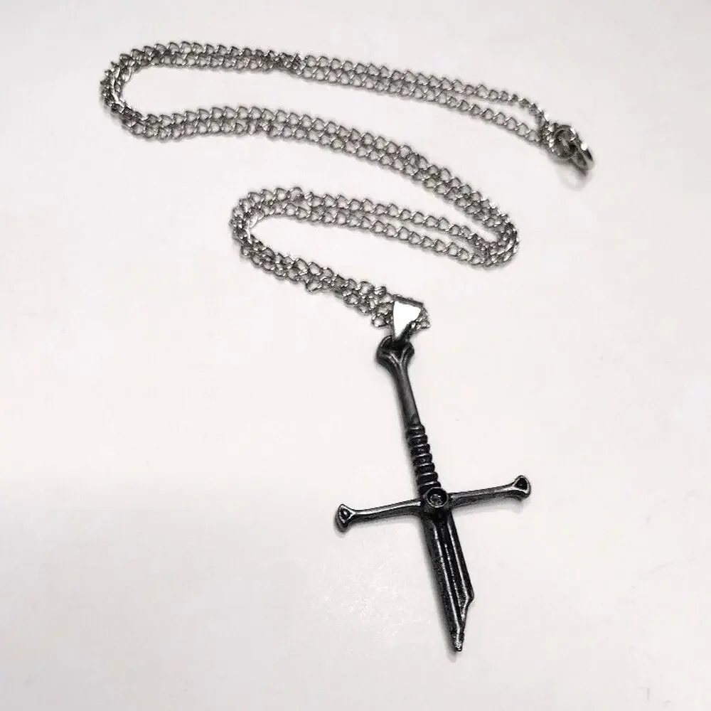 Broken Sword Cross Necklace 925 Sterling Silver Chain Viking Runes Christmas NEW